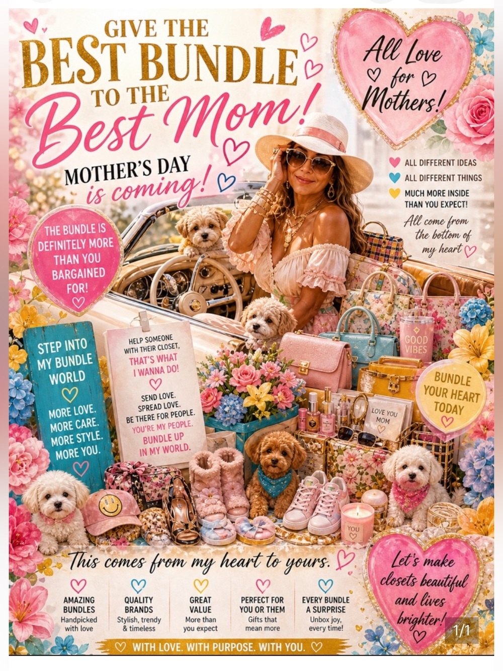 Mother's Day Best Mom Bundle - Floral Pink & Gold Gift Collection